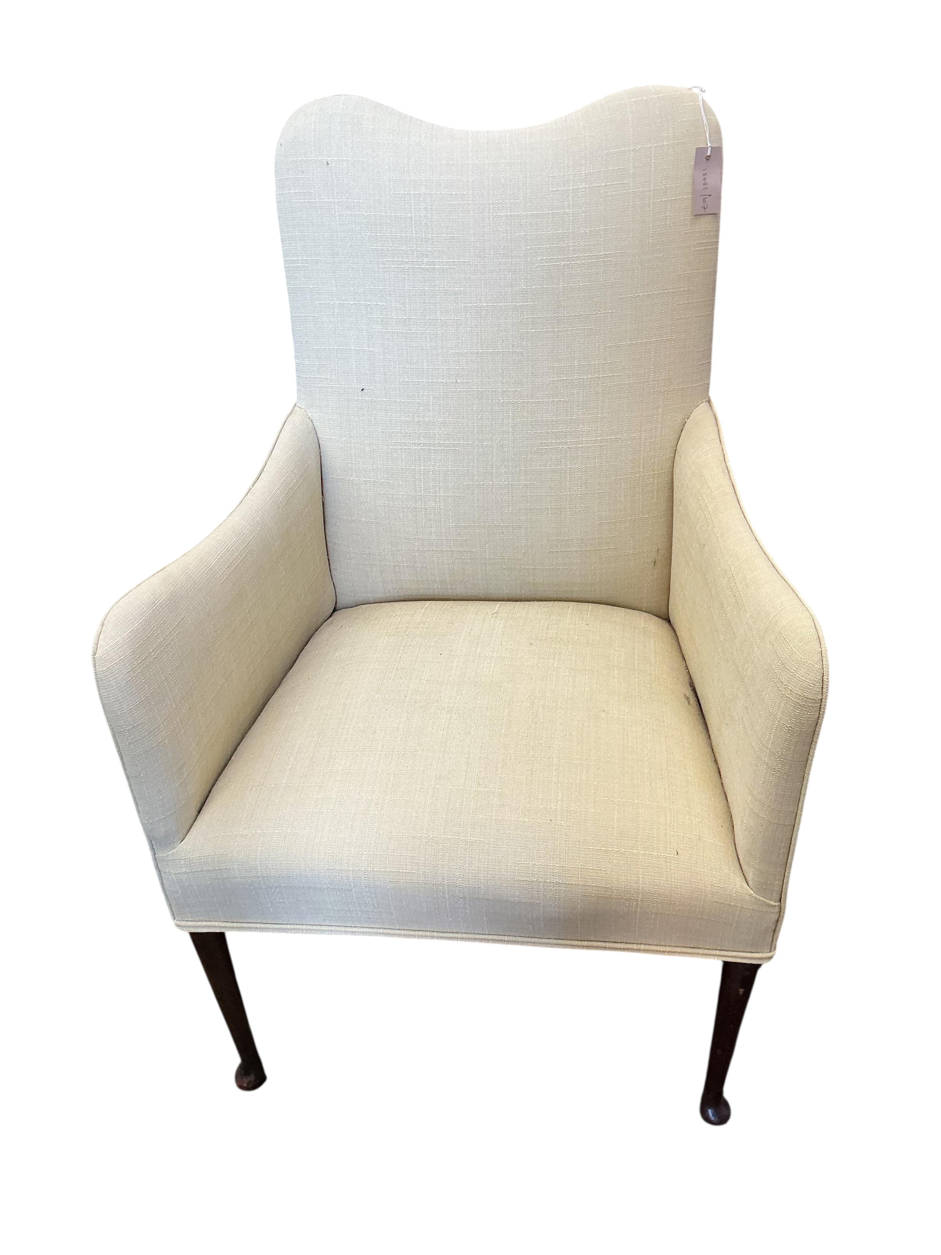 An Edwardian upholstered armchair, width 62cm, depth 64cm, height 98cm
